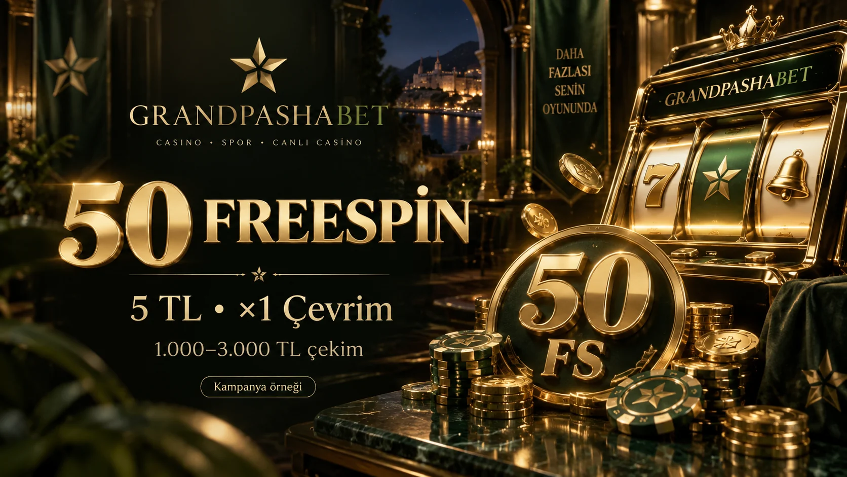 GrandPasha 50 freespin kampanyası, 5 TL bahis ve x1 çevrim